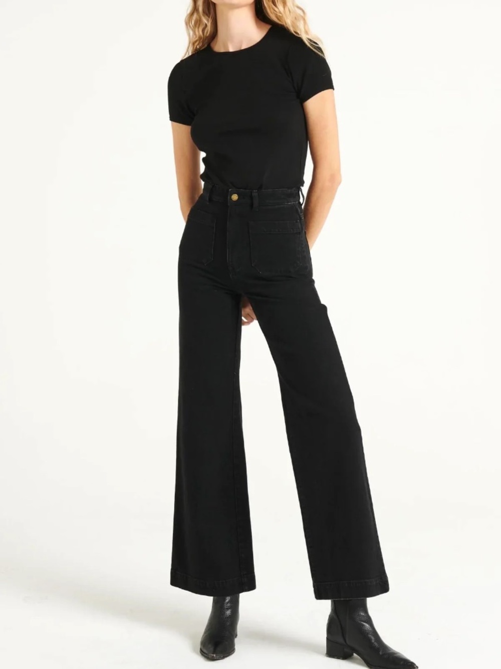 Rolla's Sailor High Rise Wide Leg Flare Black Denim Jeans Size 25 AUS 7 Preppy